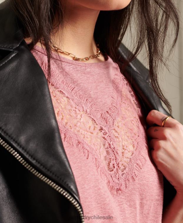 mujer Superdry rosa top de encaje con chevron 2R68Z6623