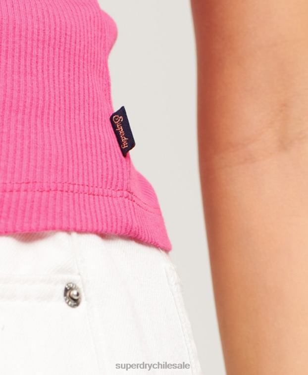mujer Superdry rosa top de tirantes de algodón orgánico con encaje de canalé esencial 2R68Z1976