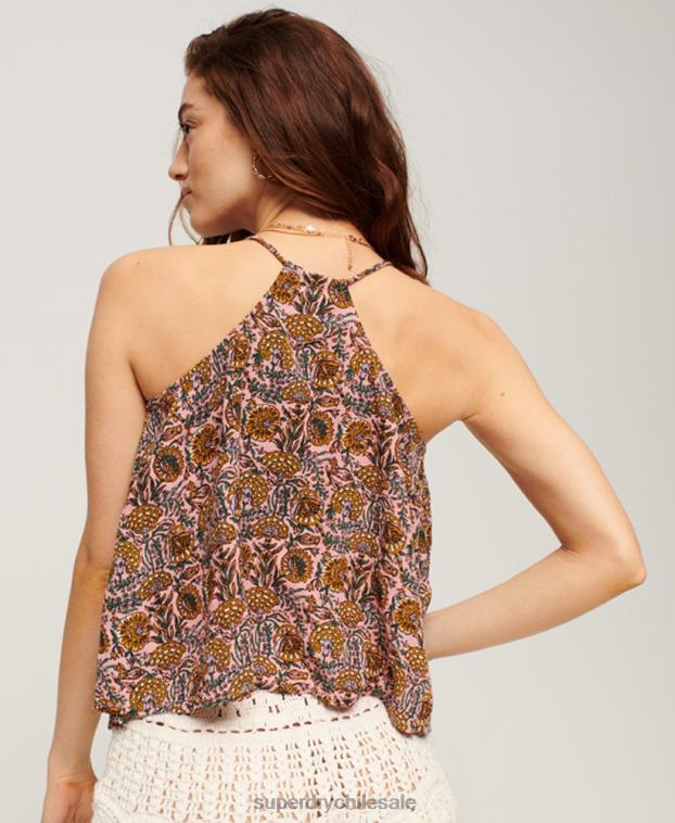 mujer Superdry rosa top de tirantes estampado con volantes 2R68Z2133