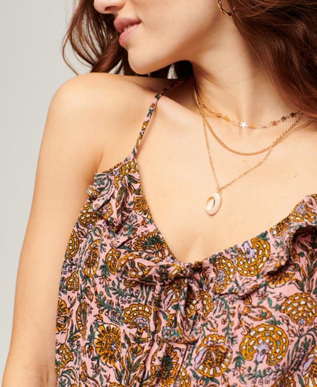 mujer Superdry rosa top de tirantes estampado con volantes 2R68Z2133