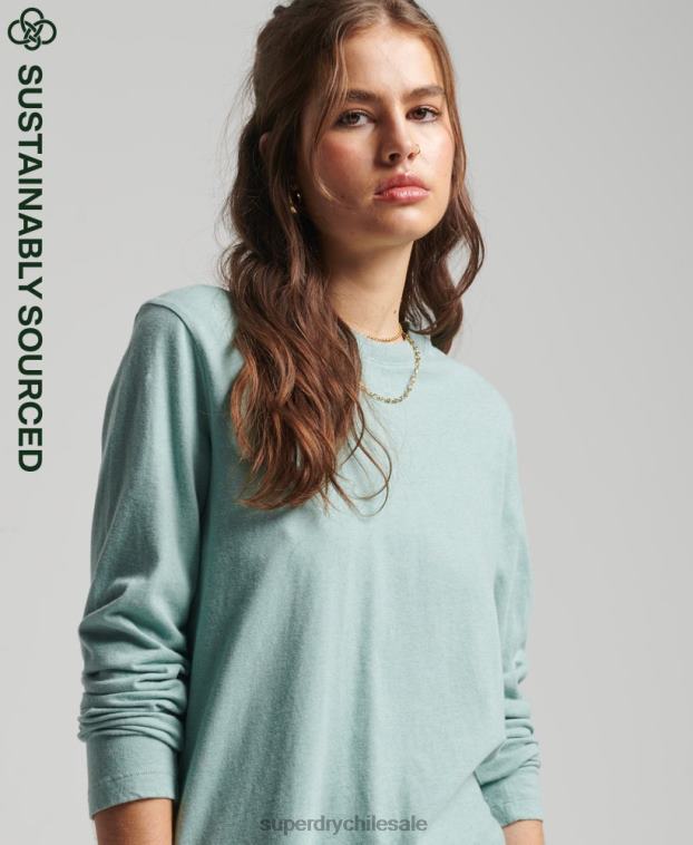 mujer Superdry turquesa top de algodón orgánico con logo vintage bordado 2R68Z6539