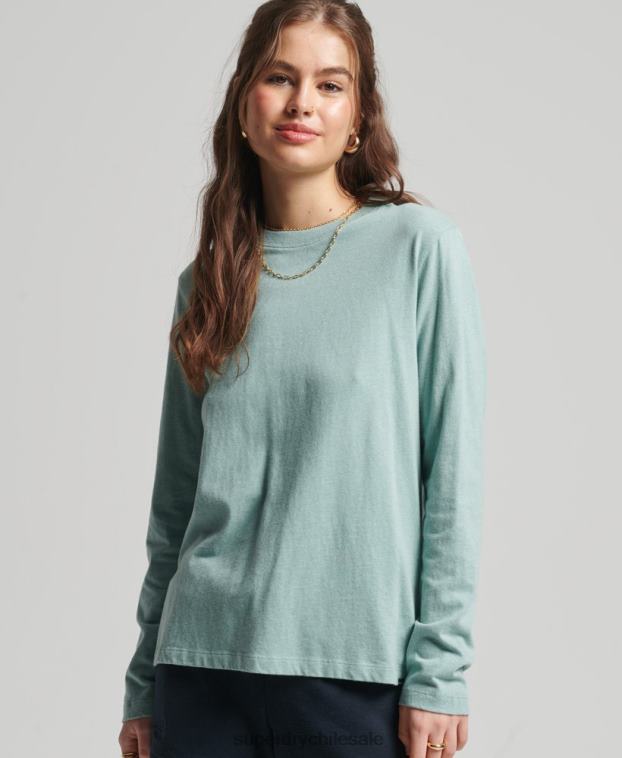 mujer Superdry turquesa top de algodón orgánico con logo vintage bordado 2R68Z6539