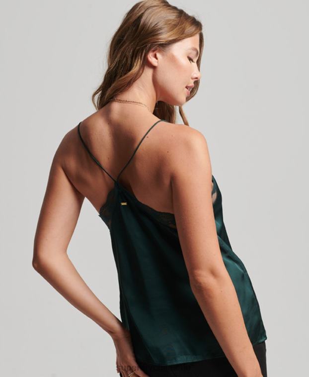 mujer Superdry verde camisola de satén 2R68Z2937