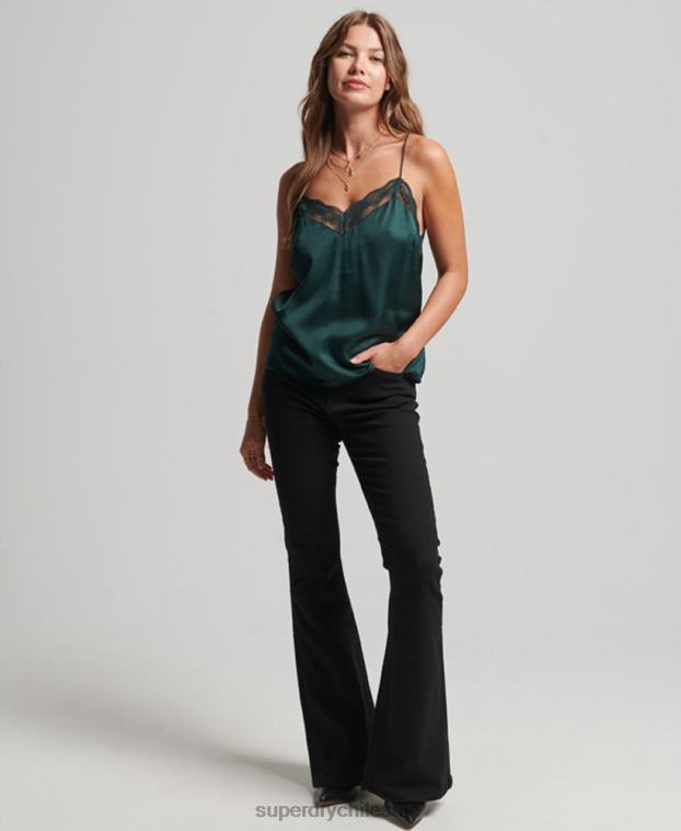 mujer Superdry verde camisola de satén 2R68Z2937
