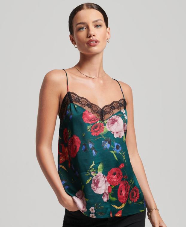 mujer Superdry verde camisola de satén 2R68Z2961