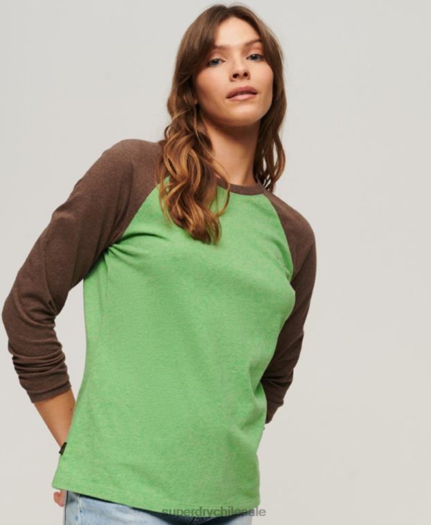 mujer Superdry verde top de béisbol con logo vintage de algodón orgánico 2R68Z2198