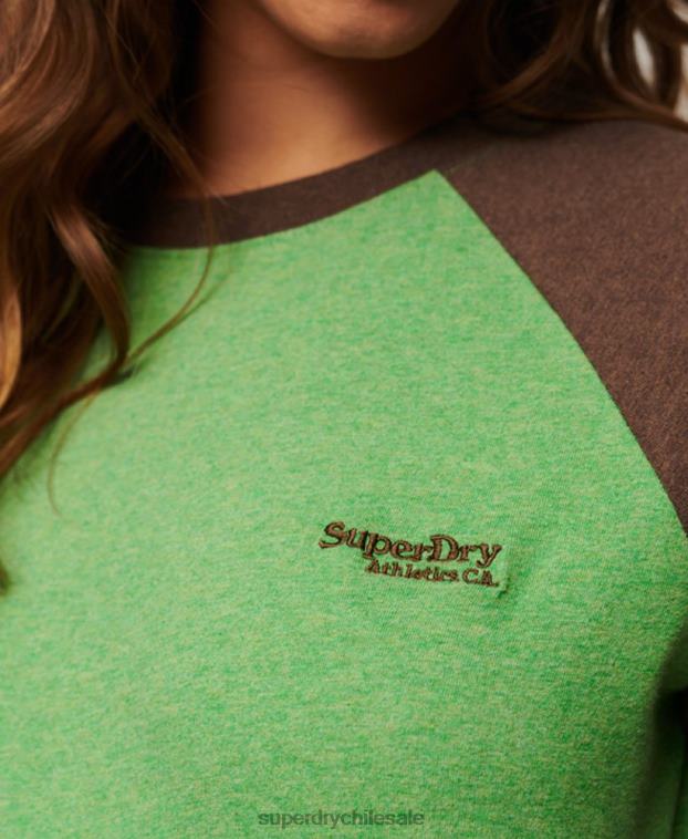 mujer Superdry verde top de béisbol con logo vintage de algodón orgánico 2R68Z2198