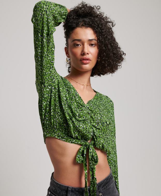 mujer Superdry verde top vintage con lazo en la parte delantera 2R68Z2952