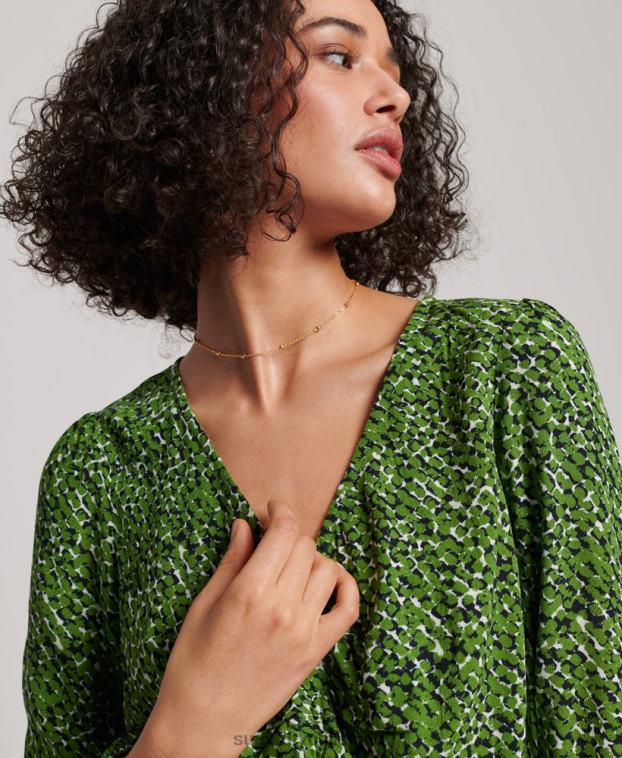 mujer Superdry verde top vintage con lazo en la parte delantera 2R68Z2952