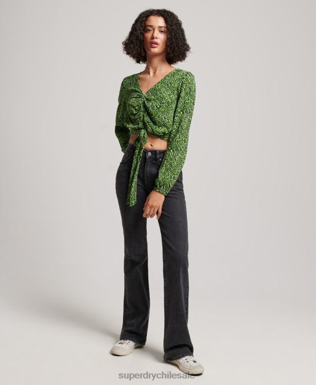 mujer Superdry verde top vintage con lazo en la parte delantera 2R68Z2952