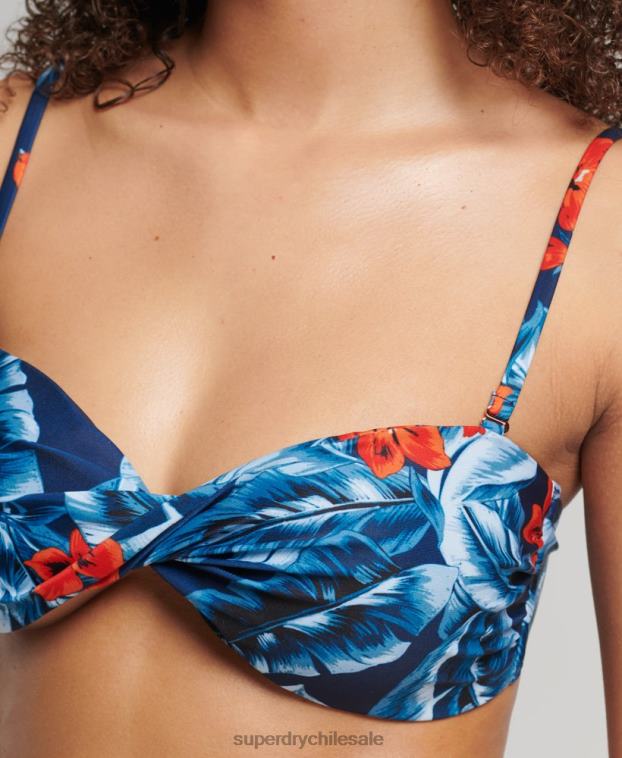 mujer Superdry azul oscuro top de bikini estilo bandeau con retorcimiento vintage 2R68Z6522
