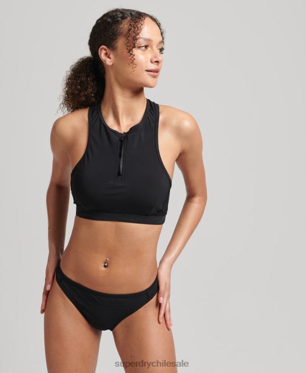 mujer Superdry negro parte superior del bikini deportivo de natación 2R68Z3255