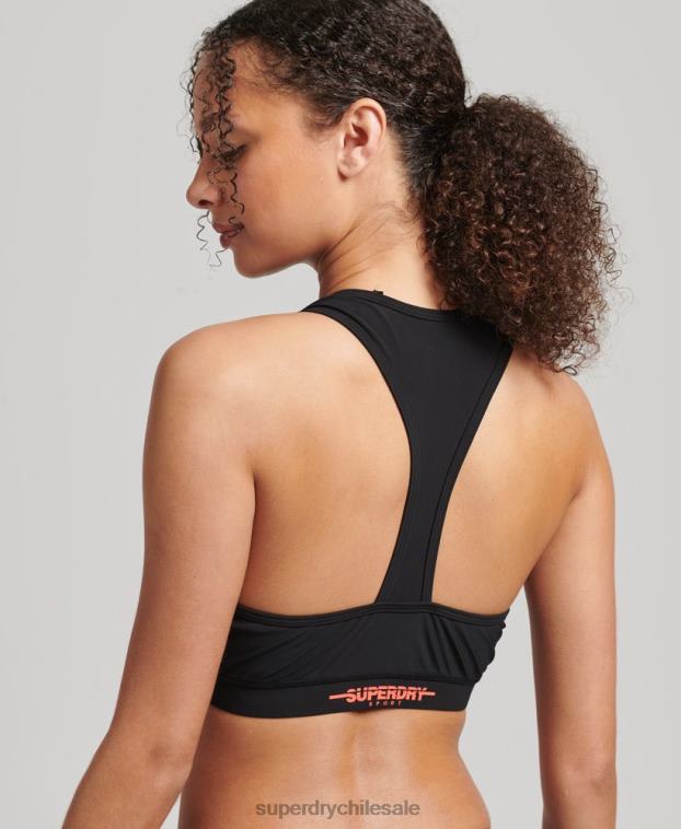 mujer Superdry negro parte superior del bikini deportivo de natación 2R68Z3255