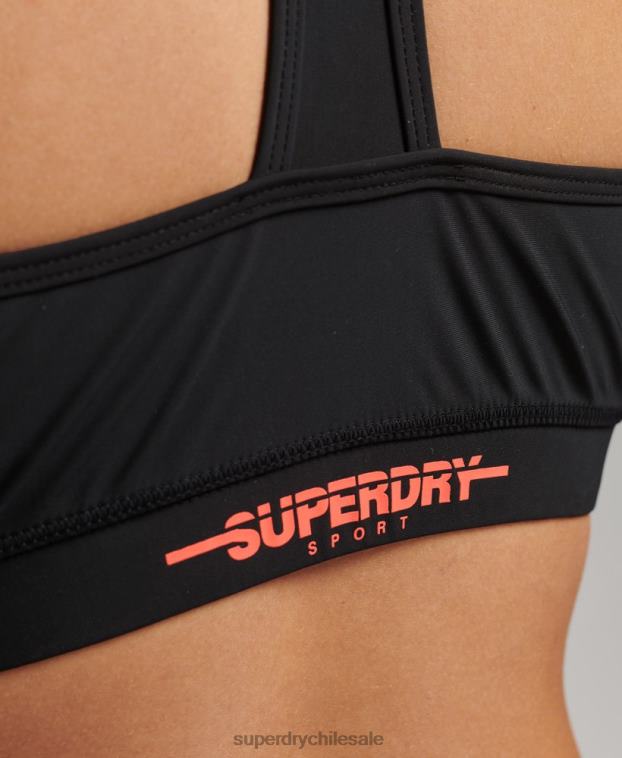 mujer Superdry negro parte superior del bikini deportivo de natación 2R68Z3255