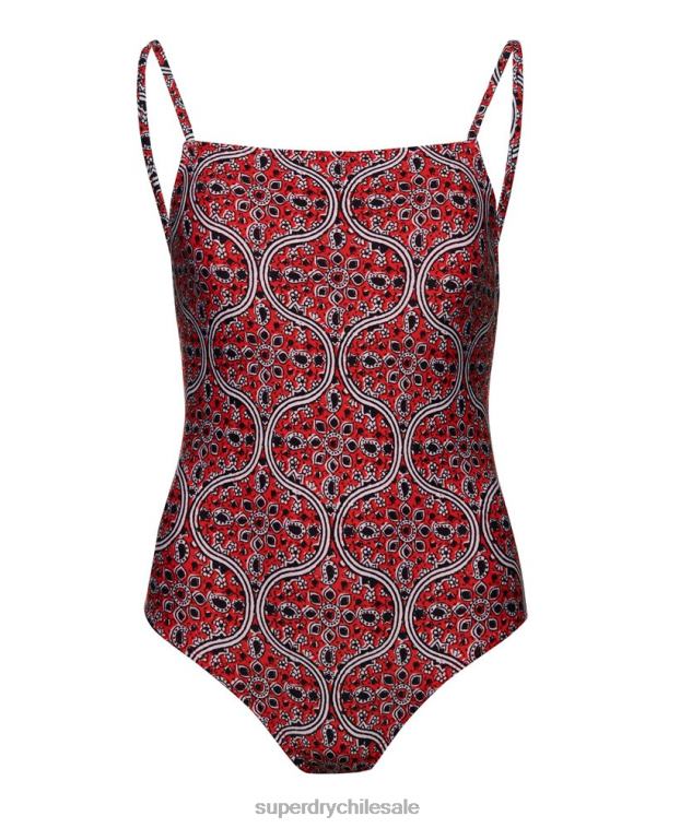 mujer Superdry rojo traje de baño bohemio con lazo en la espalda 2R68Z3252