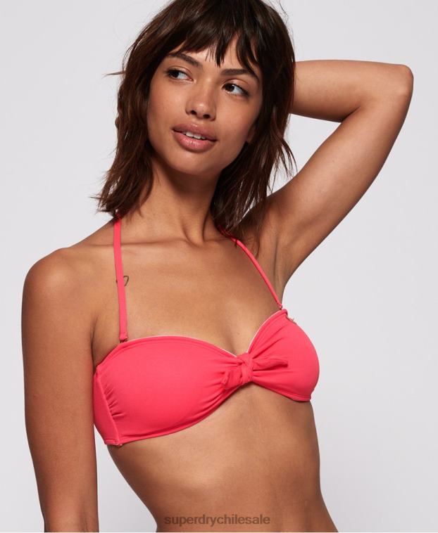 mujer Superdry rosa top de bikini bandeai con textura de picot 2R68Z3265