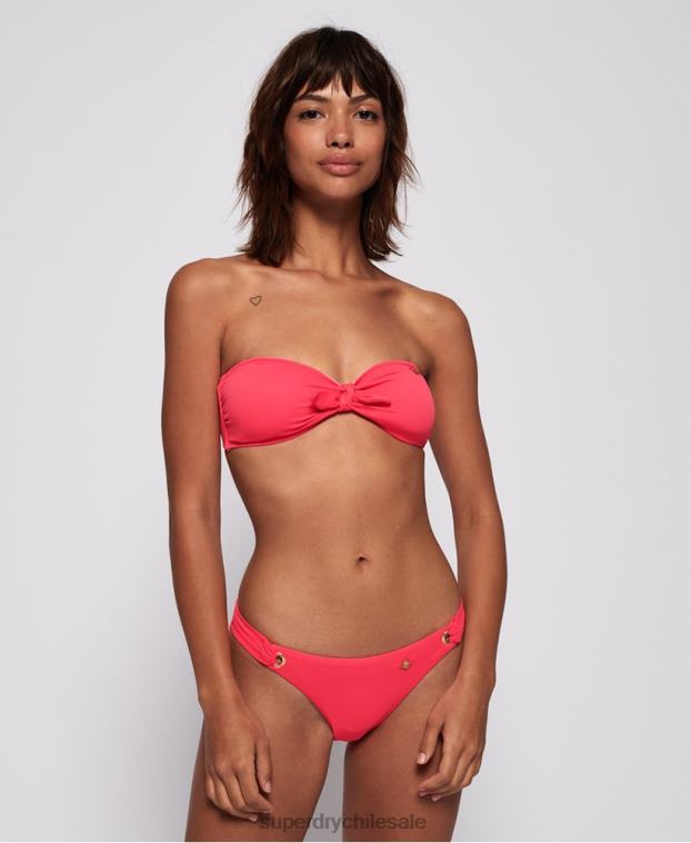 mujer Superdry rosa top de bikini bandeai con textura de picot 2R68Z3265