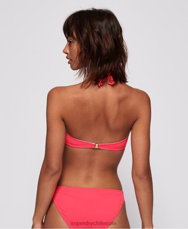 mujer Superdry rosa top de bikini bandeai con textura de picot 2R68Z3265
