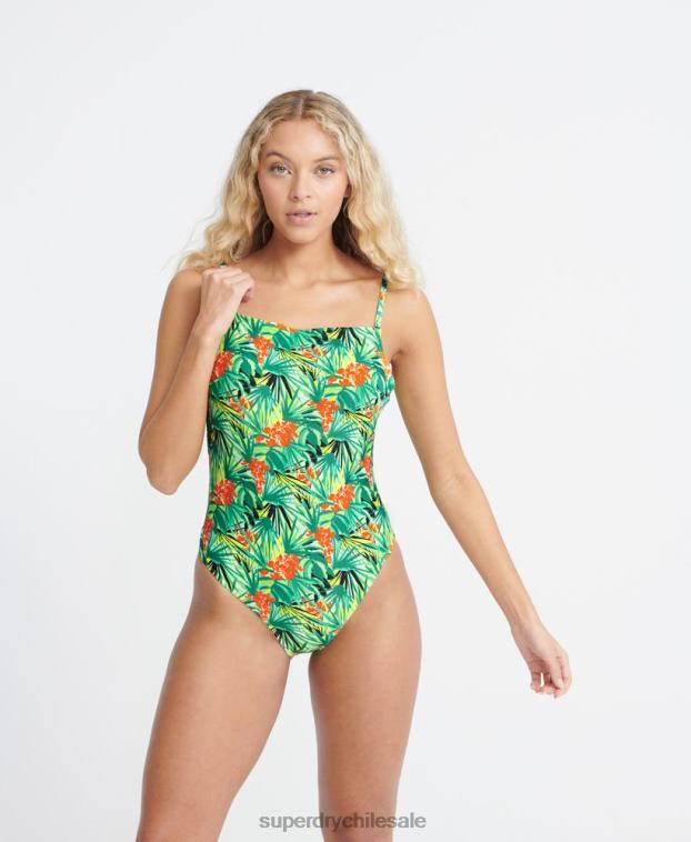 mujer Superdry verde traje de baño de corte cuadrado neo trópico 2R68Z3256