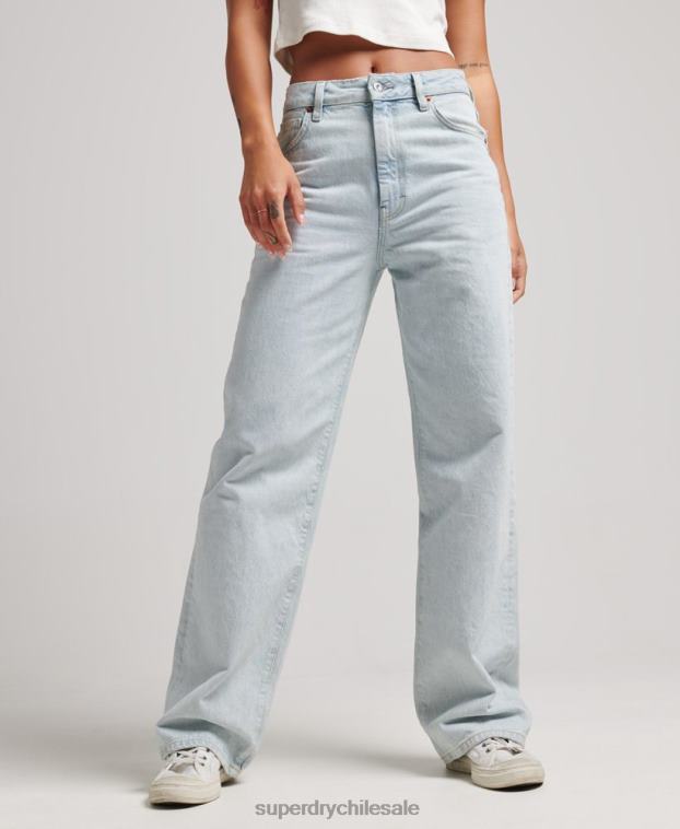 mujer Superdry azul claro vaqueros anchos de algodón orgánico 2R68Z3871