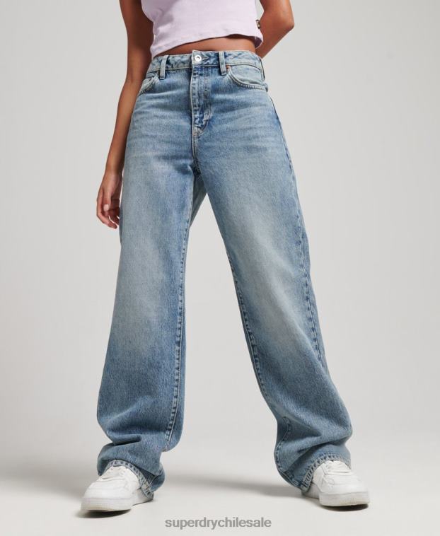 mujer Superdry azul claro vaqueros anchos de algodón orgánico 2R68Z3884