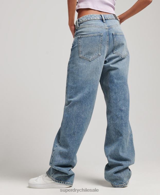 mujer Superdry azul claro vaqueros anchos de algodón orgánico 2R68Z3884