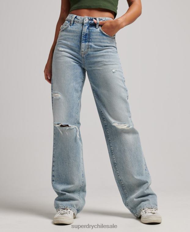 mujer Superdry azul claro vaqueros anchos de algodón orgánico 2R68Z3888