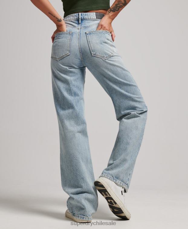 mujer Superdry azul claro vaqueros anchos de algodón orgánico 2R68Z3888