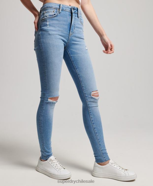 mujer Superdry azul claro vaqueros pitillo de tiro alto de algodón orgánico 2R68Z3878