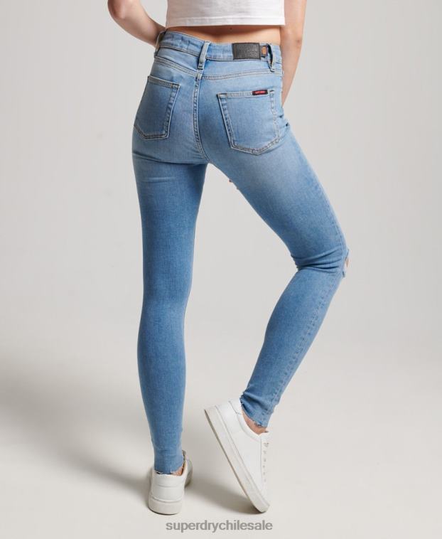mujer Superdry azul claro vaqueros pitillo de tiro alto de algodón orgánico 2R68Z3878