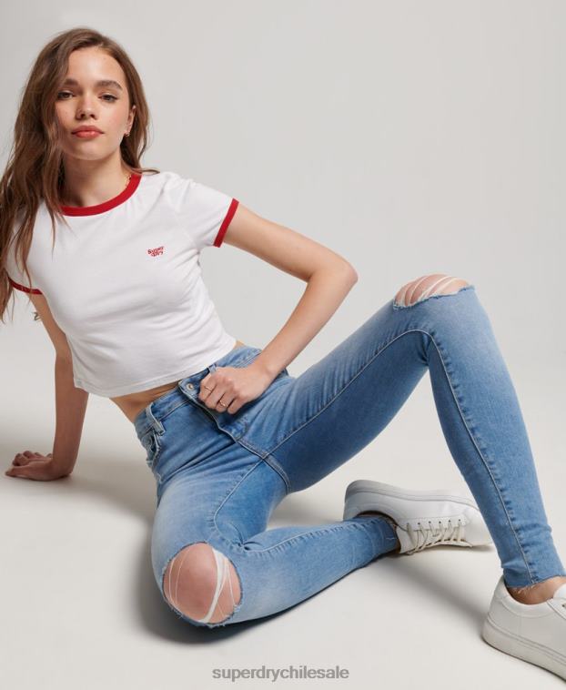 mujer Superdry azul claro vaqueros pitillo de tiro alto de algodón orgánico 2R68Z3878
