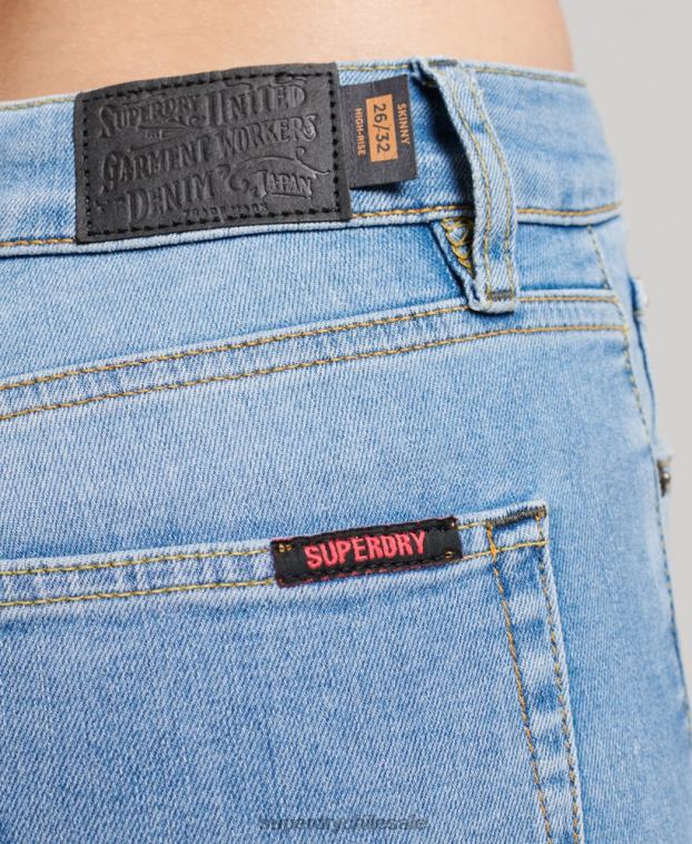 mujer Superdry azul claro vaqueros pitillo de tiro alto de algodón orgánico 2R68Z3878