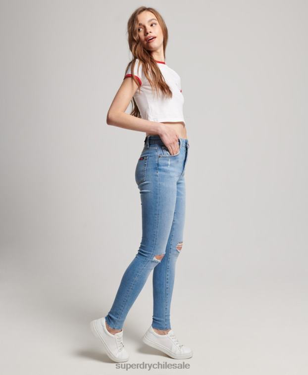 mujer Superdry azul claro vaqueros pitillo de tiro alto de algodón orgánico 2R68Z3878