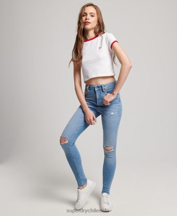 mujer Superdry azul claro vaqueros pitillo de tiro alto de algodón orgánico 2R68Z3878
