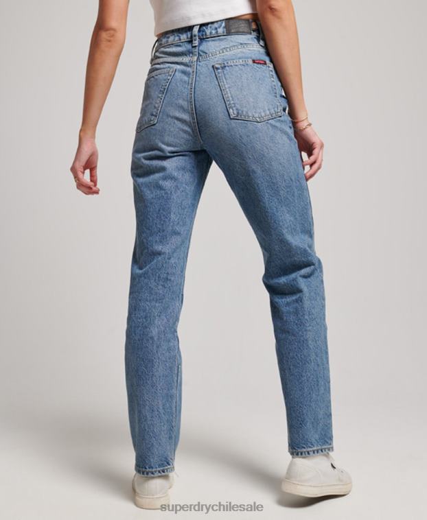 mujer Superdry azul claro vaqueros rectos de tiro alto de algodón orgánico 2R68Z3869