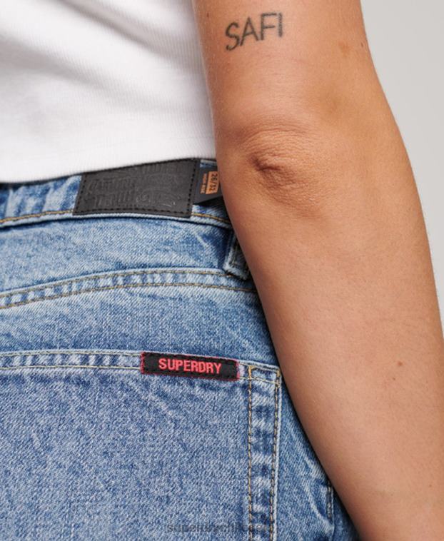 mujer Superdry azul claro vaqueros rectos de tiro alto de algodón orgánico 2R68Z3869