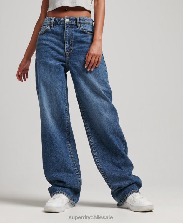 mujer Superdry azul oscuro vaqueros anchos de algodón orgánico 2R68Z3875