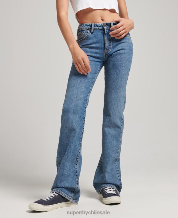 mujer Superdry azul oscuro vaqueros pitillo acampanados de tiro medio de algodón orgánico 2R68Z3872