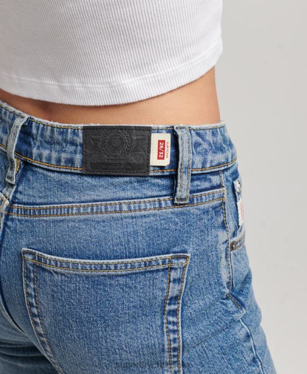 mujer Superdry azul oscuro vaqueros pitillo acampanados de tiro medio de algodón orgánico 2R68Z3872