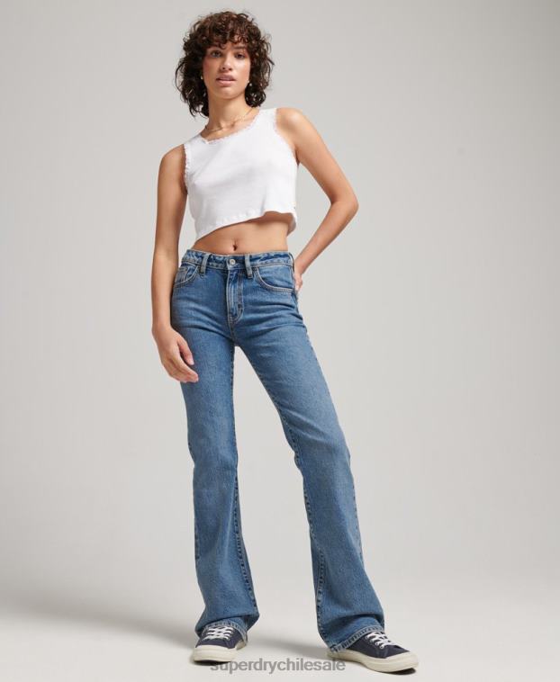 mujer Superdry azul oscuro vaqueros pitillo acampanados de tiro medio de algodón orgánico 2R68Z3872