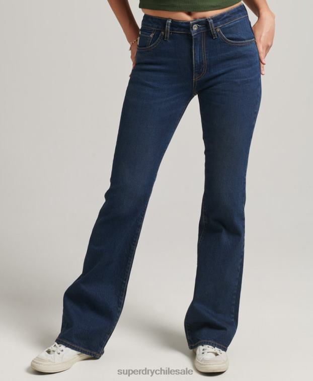 mujer Superdry azul oscuro vaqueros pitillo acampanados de tiro medio de algodón orgánico 2R68Z3883