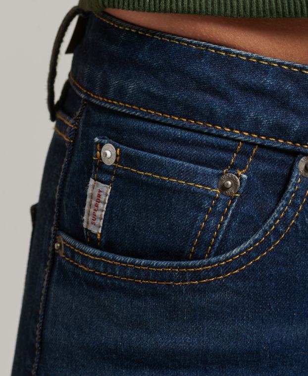 mujer Superdry azul oscuro vaqueros pitillo acampanados de tiro medio de algodón orgánico 2R68Z3883