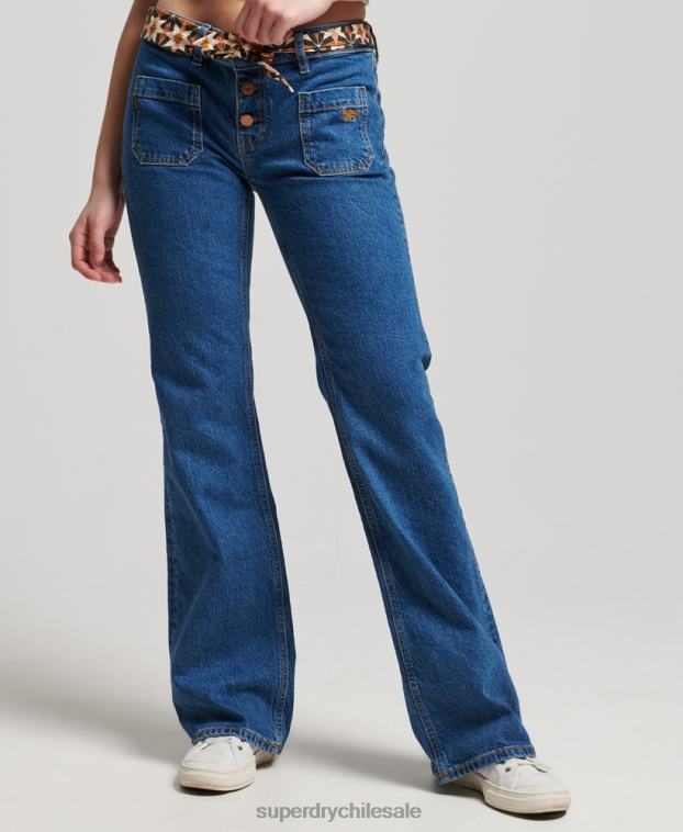 mujer Superdry azul oscuro vaqueros pitillo acampanados vintage de tiro bajo de algodón orgánico 2R68Z3893