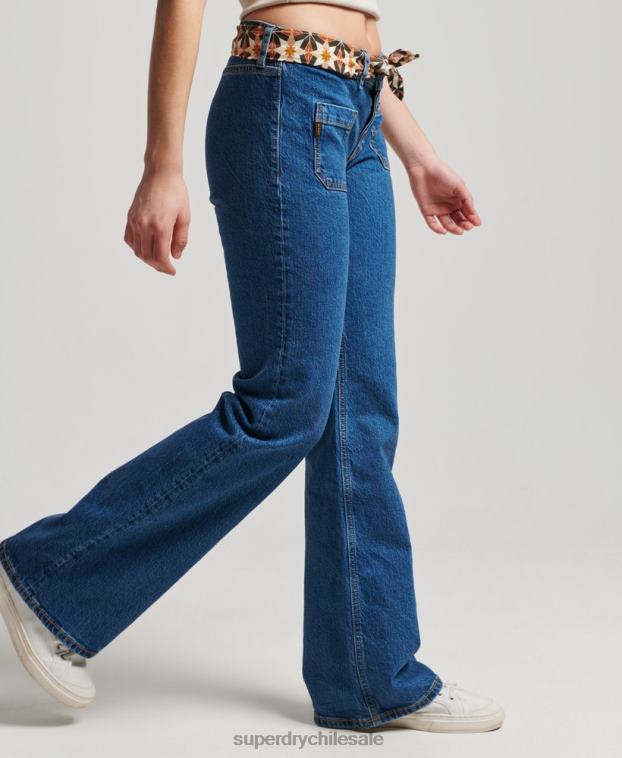 mujer Superdry azul oscuro vaqueros pitillo acampanados vintage de tiro bajo de algodón orgánico 2R68Z3893