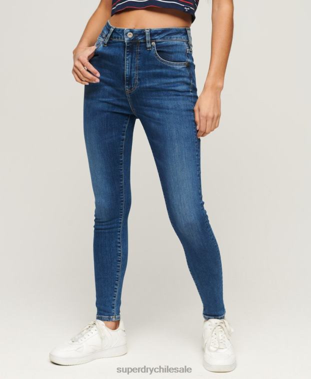 mujer Superdry azul oscuro vaqueros pitillo de tiro alto de algodón orgánico 2R68Z3873