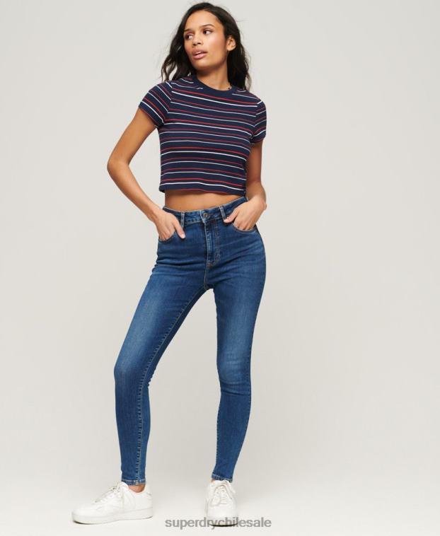 mujer Superdry azul oscuro vaqueros pitillo de tiro alto de algodón orgánico 2R68Z3873