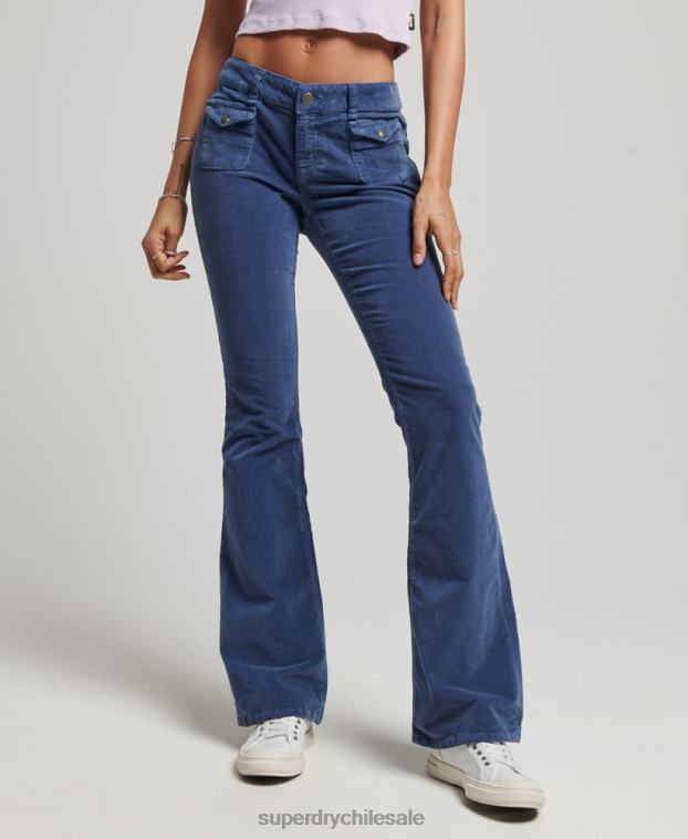 mujer Superdry azul vaqueros acampanados de terciopelo de tiro bajo 2R68Z2585