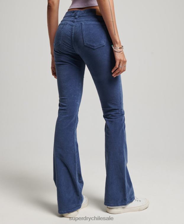 mujer Superdry azul vaqueros acampanados de terciopelo de tiro bajo 2R68Z2585