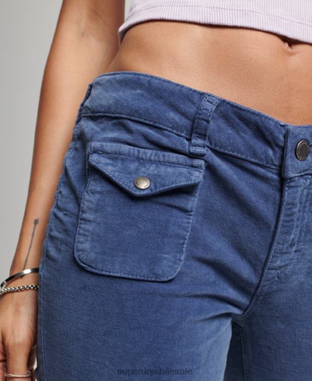 mujer Superdry azul vaqueros acampanados de terciopelo de tiro bajo 2R68Z2585