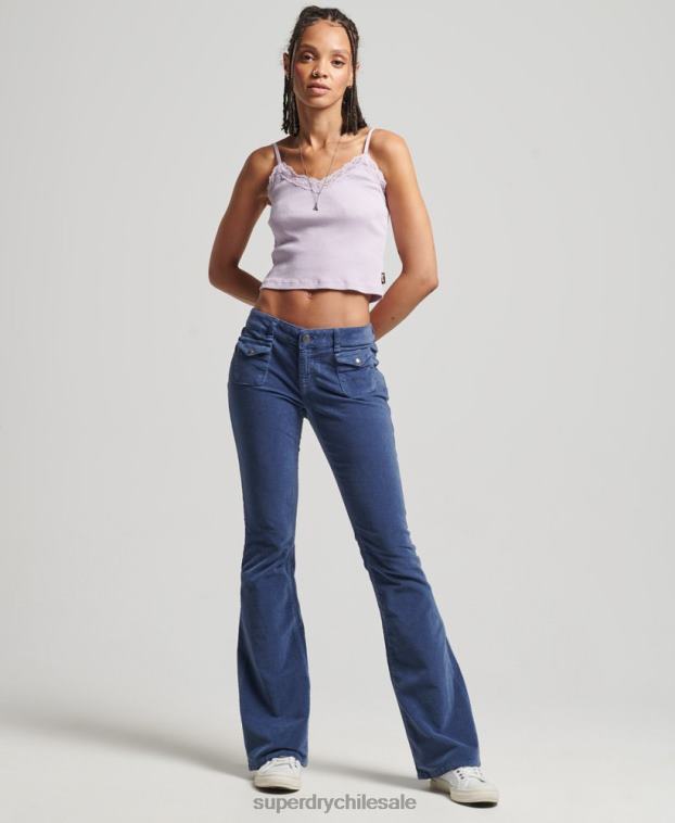 mujer Superdry azul vaqueros acampanados de terciopelo de tiro bajo 2R68Z2585